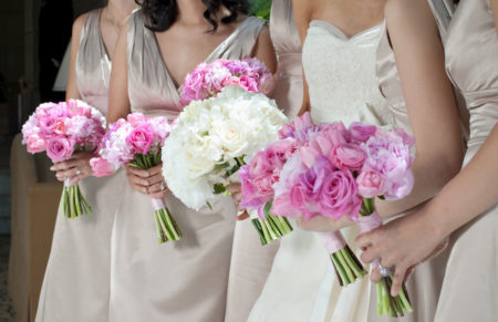 Five pink and white Bouquets