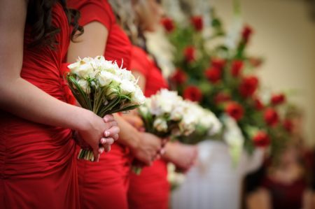 Bridesmaids in Red Dress
