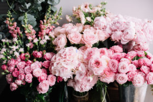 Variety of pink flowers for floral bar