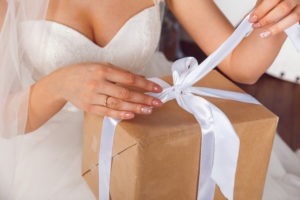Bride opening wedding gift